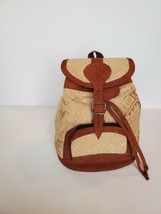 Guatemalan Native Beige Huipil And Leather Backpack Original 100% Handmade - £46.21 GBP
