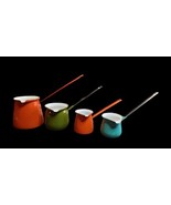 VTG Enamelware Coffee Ladle Dipper Butter Melting Pot Orange Green Blue ... - $95.85 CAD