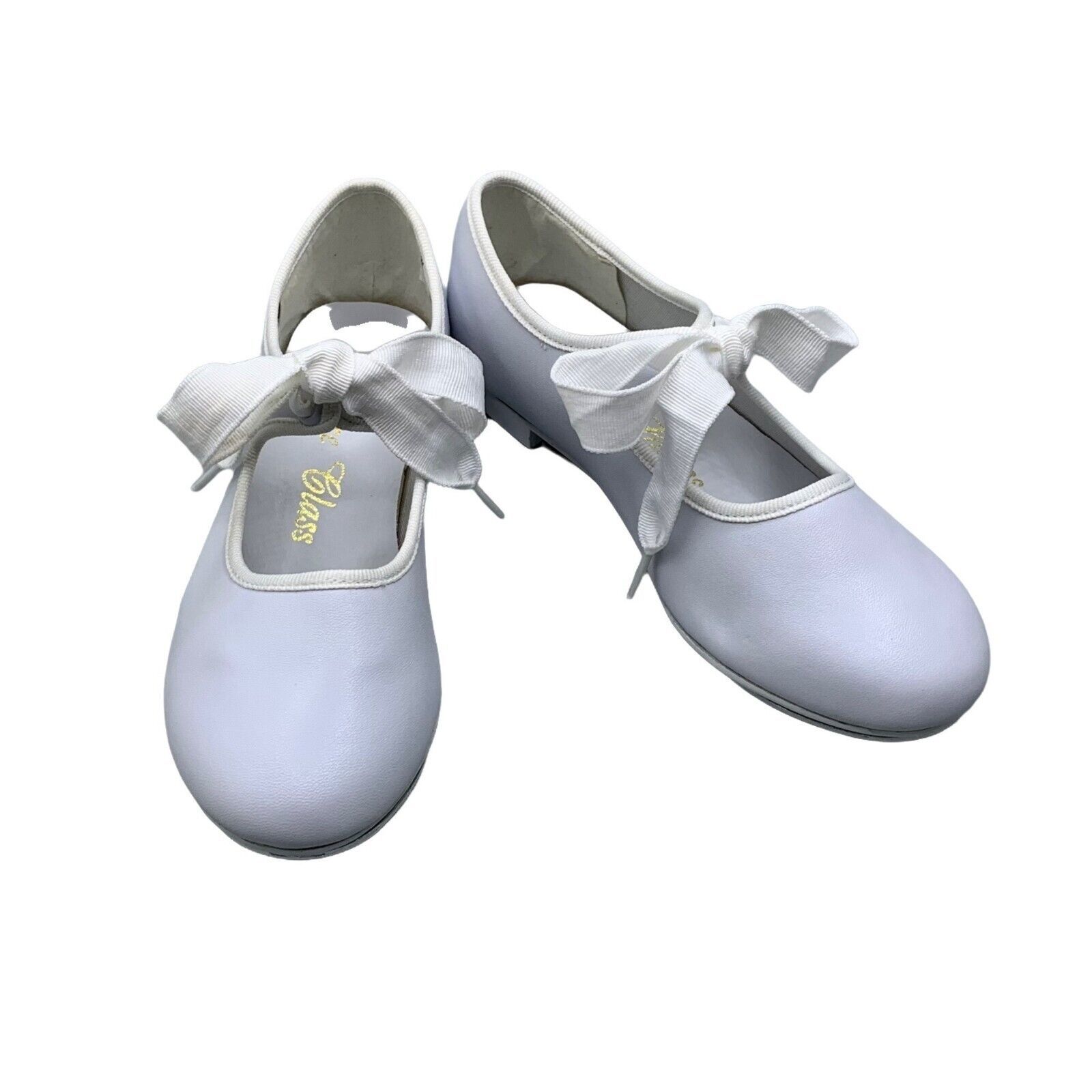 Primary image for Toddlers Bow Tie White Tap Shoes Tyette Size 9.5 Recital Dance Class Leather New