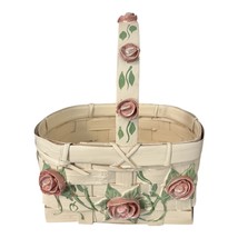 Vintage Woven Basket with Ceramic Roses – Hand-Painted – Made in the Philippines - $25.00