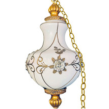 Carl Falkenstein Hollywood Regency Opalescent Glass Hanging Swag Lamp - £227.25 GBP