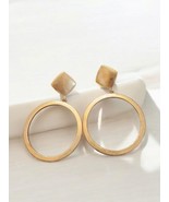 Vintage Gold-Tone Dangle Earrings 2&quot; Round Circle Statement Push-Back De... - $53.38