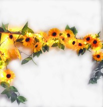 4 Pack 8 Point 8 Foot Artificial Sunflower Garland With 200 Led, Birthday Party. - £27.16 GBP