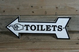 Vintage Look &quot;TOILET&quot; ARROW Bathroom Restroom Cast Iron Wall Sign Plaque... - £15.63 GBP