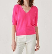 White + Warren cashmere puff sleeve v-neck in electric fushia - size M - £141.34 GBP