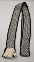 1960s Handwoven Cloth Belt Quatawala Wool White Black Fringe - $26.14