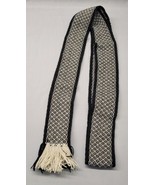 1960s Handwoven Cloth Belt Quatawala Wool White Black Fringe - £20.47 GBP