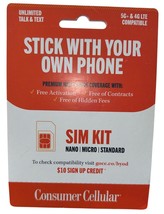 Consumer Cellular All-in-One SIM Card AT&amp;T/T-Mobile NETWORK + $10 CREDIT  - $13.56 CAD