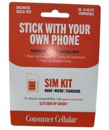 Consumer Cellular All-in-One SIM Card AT&amp;T/T-Mobile NETWORK + $10 CREDIT  - $185.39 MXN