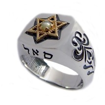 Kabbalah Profusion Ring with Magen David and Cat&#39;s Eye Stone Silver 925 Gold 9K - £125.16 GBP