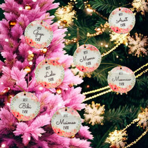 Christmas White Ornament Two-Sided Pink Floral with Dedication Name - £10.47 GBP