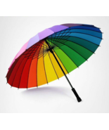Rainbow Rain Umbrella Brand 24k Windproof Long Handle Umbrellas Strong - £30.30 GBP