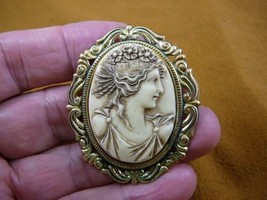 (CM51-12) Roman woman black oval CAMEO Pin pendant brooch JEWELRY cameos FLOWERS - £25.76 GBP
