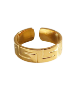 18K Gold PVD Plated 304 Stainless Steel Greek Key Pattern Ring - Adjustable - $12.00