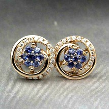 1.20 Ct Round Simulated Blue Tanzanite Halo Stud Earrings 14K Yellow Gold Plated - £33.61 GBP