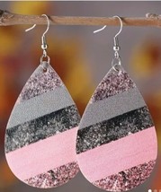 Fashion Cute Elegant Pink Stripe - Double Sided PU Leather Earrings - £4.73 GBP