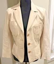 DONNA KARAN Collection Bone Ivory Lambskin Leather Jacket Coat Blazer Size 2 - £73.80 GBP