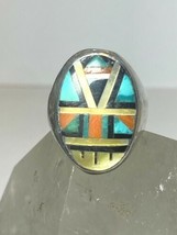 Zuni ring turquoise coral onyx  mop size 11 sterling silver men - £177.13 GBP