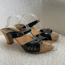 Vintage 70s Dr Scholl’s Black Patent Leather 3” Wooden Sole Toe Hugger H... - $48.96