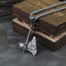 Celtic Knot Axe Pendant Necklace Stainless Steel Viking Punk Rock Men's Jewelry - £15.09 GBP