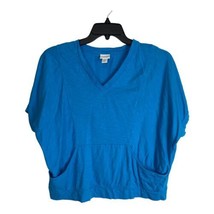 Weekends by Chicos Womens Shirt Adult Size 2=Large Blue Pocket V Neck - £20.55 GBP