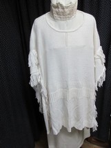 &quot;&quot;WHITE, FRINGED PONCHO - OVER TOP&quot; - SIZE L-XL - CHICO&#39;S BLACK LABEL - $12.89