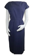 Vintage Wiggle Dress Womens M Blue Worsted Wool Fitted Sheath Cap Sleeve... - $70.12 CAD