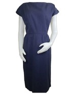 Vintage Wiggle Dress Womens M Blue Worsted Wool Fitted Sheath Cap Sleeve... - $70.12 CAD