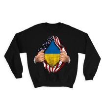 Ukraine : Gift Sweatshirt Flag USA American Chest Ukrainian Expat Country - £22.86 GBP