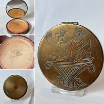 Vtg Zell Fifth Avenue Compact Flower Basket Mirrored Powder Box W/Puff &amp;... - £23.70 GBP