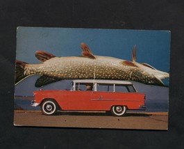 Vintage Postcard Old Cars Chevy 1955 2 Door 150/210 Wagon  Chevrolet Fish - £3.91 GBP