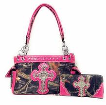 Premium Rhinestone Camouflage Cross Leather Women&#39;s Handbag Purse Messenger Bag  - $58.40