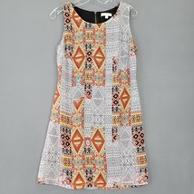 Love Fire Women Dress Size M Gray Preppy Geo Print Classic Sleeveless Round Neck - £11.95 GBP