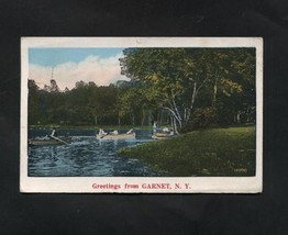 Vintage Postcard 1931 Greetings From Garnet NY Linen 1930s Row Boats Lake  - £5.49 GBP