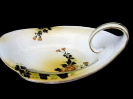 Nippon Candy Nut Dish Hand Painted Finger Loop Handle White Gold Porcelain  - £22.76 GBP
