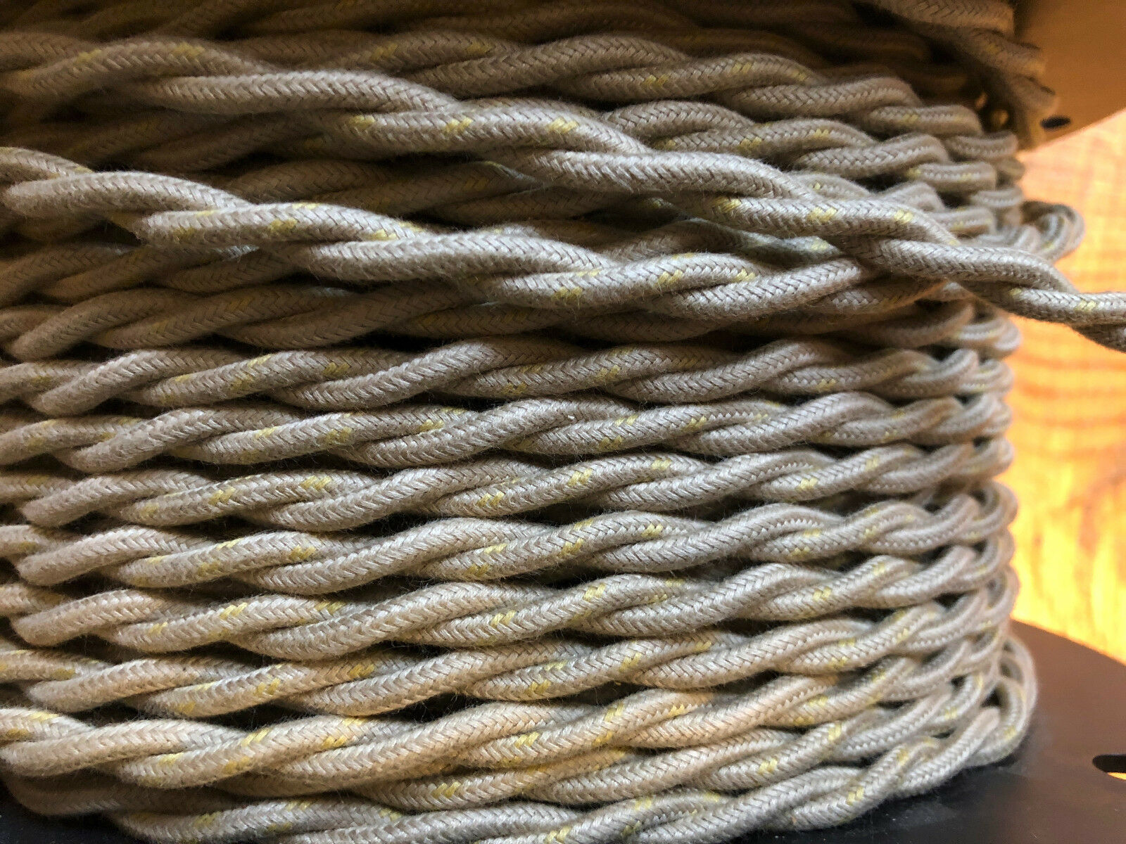Cloth Covered Twisted Wire - Putty w/ Gold Tracer, Vintage Style Lamp Co... - $1.51