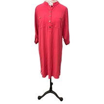  Liz Claiborne Hot Pink Button-Front Shift Dress – Size 12 ong Sleeve Of... - $30.39