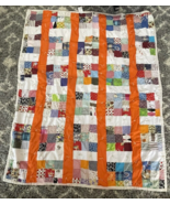 Hand Tied Quilted Vintage fabric nine patch size 62&quot;x80&quot; Antique - €101,66 EUR