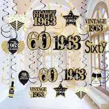 30 Pieces 60Th Birthday Decorations Hanging Swirls For Men Women, Black Gold Vin - £16.01 GBP