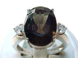 Vintage Genuine SMOKY TOPAZ and Cubic Zirconia RING in STERLING  - Size ... - $70.00