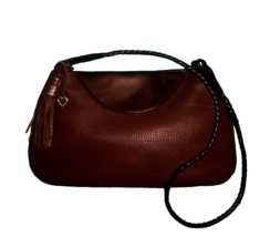 BRIGHTON Brown Pebble Leather Shoulder Bag W/ Woven Strap - MEDIUM TO SMALL - £18.79 GBP