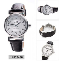 Coach Women&#39;s Round Watch Silver Tone &amp; Black Leather MADISON 14502406 $225 NWT - £105.37 GBP