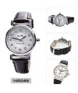 Coach Women&#39;s Round Watch Silver Tone &amp; Black Leather MADISON 14502406 $... - £107.03 GBP
