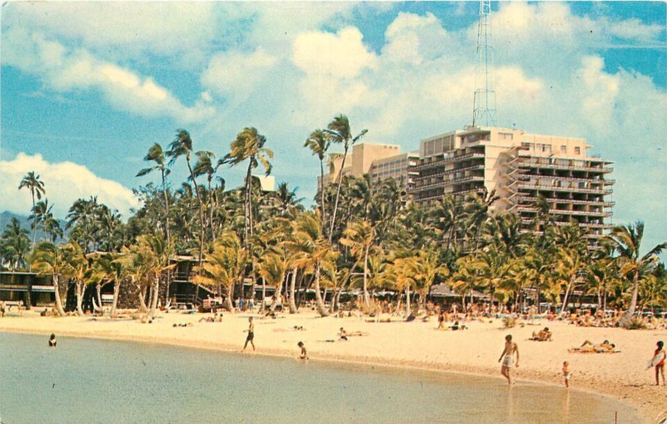 Chrome Postcard HI E122 Hilton Hawaiian Village Waikki Beach Honolulu Sw... - $3.12