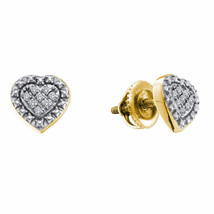 Yellow-tone Sterling Silver Womens Round Diamond Heart Cluster Stud Earrings - £43.47 GBP