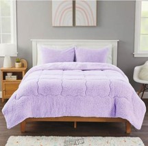Stoneberry Sherpa Dyed Comforter Set Lilac Queen - £52.07 GBP