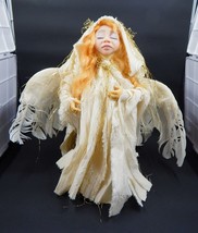 Angel Closed Eyes White Wings Blonde Hair Tree Limb Base - £47.95 GBP