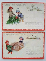 Christmas Postcards Lot Of 2 Children Outdoors Whitney Vintage Embossed Original - £23.86 GBP