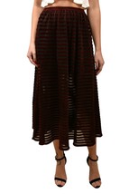 RONNY KOBO Womens Skirt Striped Wide Midi High Waisted Velvet Brown Size XS - £66.65 GBP