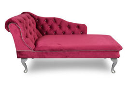 Regent Handmade Tufted Fuchsia Pink Velvet Chaise Longue Bedroom Accent Chai - £221.21 GBP+